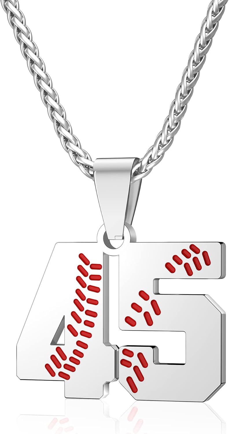 Wikavanli Personalized Baseball Jersey Number 00-99 Necklace - Stainless Steel Baseball Chain Pendant Necklace - Team Jewelry Gift for Boys, Girls, Men, Women - Image 1